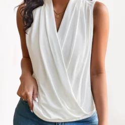 White V Neck Lightweight Tank Top