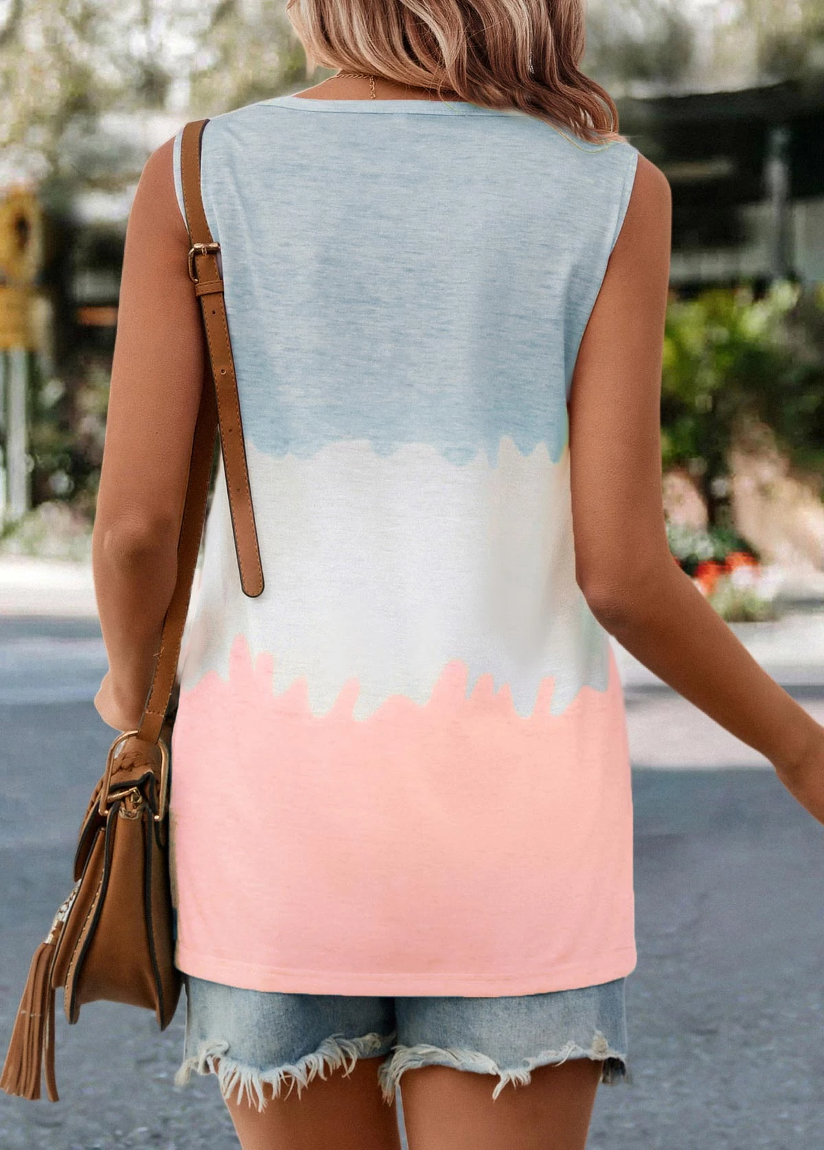 Striped Pocket Light Pink V Neck Tank Top 2 Striped Pocket Light Pink V Neck Tank Top - Image 2