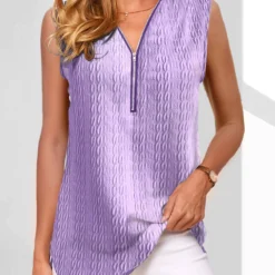 Purple V Neck Zipper Tank Top