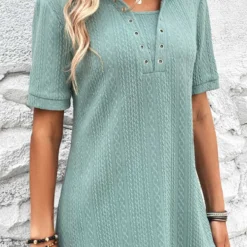 Plus Size Mint Green Eyelet Short Sleeve Blouse