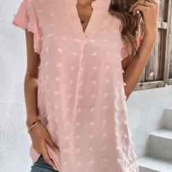 Light Pink V Neck Split T Shirt