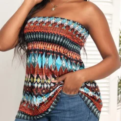 Tribal Print Ruched Multi Color Bandeau Tank Top -Rosewe Online Store 326729 P 16799683241312