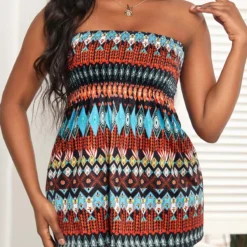 Tribal Print Ruched Multi Color Bandeau Tank Top