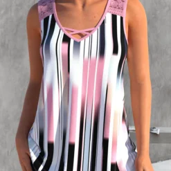 Striped Criss Cross Light Pink Tank Top