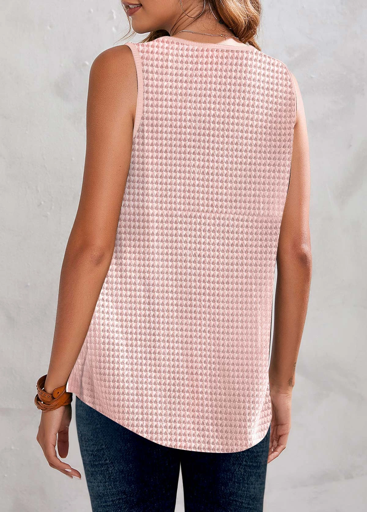 Button V Neck Pink Tank Top 2 Button V Neck Pink Tank Top - Image 2
