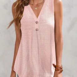 Button V Neck Pink Tank Top 5 Button V Neck Pink Tank Top -Rosewe Online Store 326777 P 1676544995387