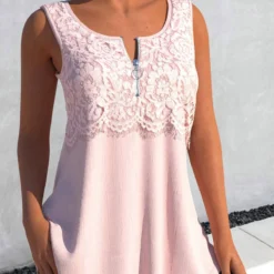 Light Pink Round Neck Lace Tank Top -Rosewe Online Store 326907 P 1677550353649