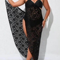 Criss Cross Black Plus Size Cover Up