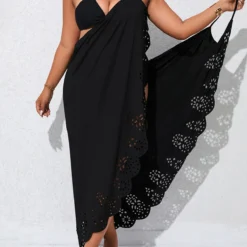 Burn Out Printing Black Plus Size Cover Up