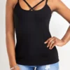 Criss Cross Black Strappy Square Neck Camisole Top