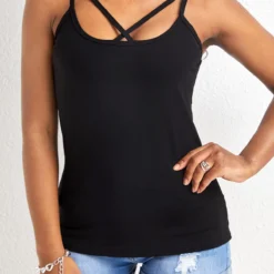 Criss Cross Black Strappy Square Neck Camisole Top