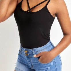 Criss Cross Black Strappy Square Neck Camisole Top -Rosewe Online Store 327267 P 16778424285942