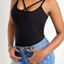 Criss Cross Black Strappy Square Neck Camisole Top -Rosewe Online Store 327267 P 16778424287753