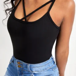 Criss Cross Black Strappy Square Neck Camisole Top -Rosewe Online Store 327267 P 16778424288454