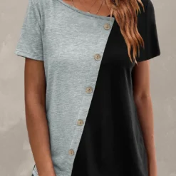 Plus Size Light Grey Marl Button T Shirt 9 Plus Size Light Grey Marl Button T Shirt -Rosewe Online Store 327775 P 1678179144253