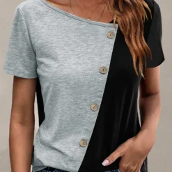Plus Size Light Grey Marl Button T Shirt 11 Plus Size Light Grey Marl Button T Shirt -Rosewe Online Store 327775 P 1678179144757