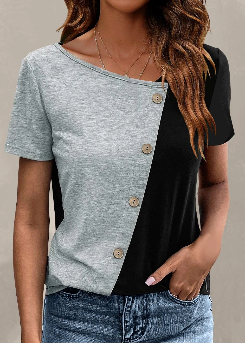 Plus Size Light Grey Marl Button T Shirt 6 Plus Size Light Grey Marl Button T Shirt - Image 6