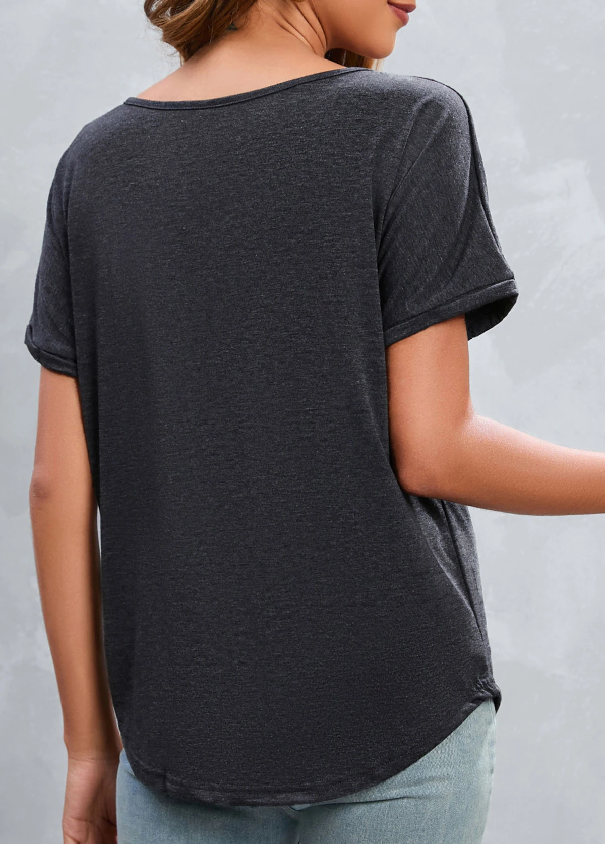 Dark Grey Split Neck Button T Shirt 2 Dark Grey Split Neck Button T Shirt - Image 2