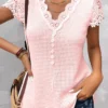 Plus Size Pink Lace Short Sleeve T Shirt