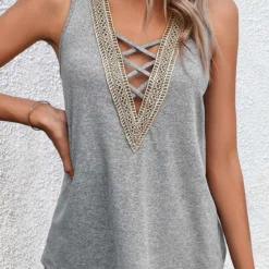 Criss Cross V Neck Grey Tank Top 5 Criss Cross V Neck Grey Tank Top -Rosewe Online Store 328159 P 1677667063779