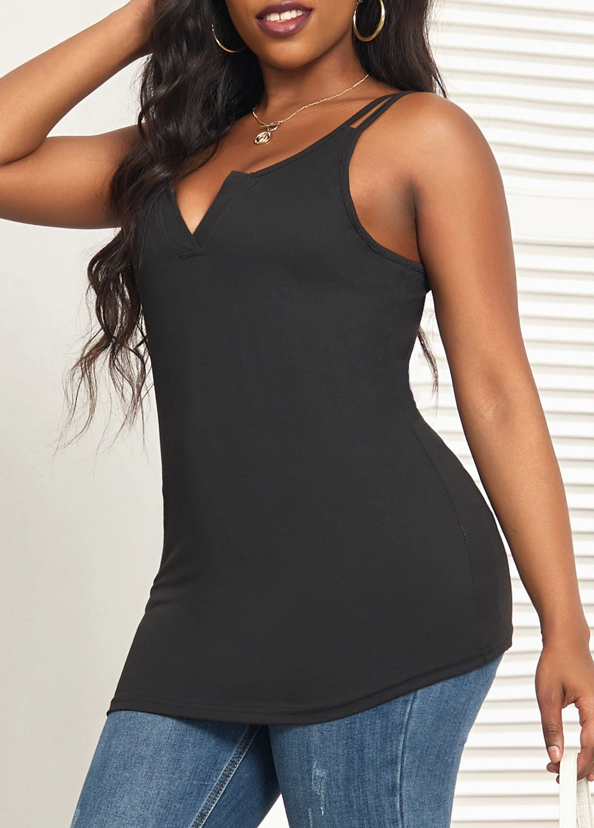 Double Straps Split Black Camisole Top 4 Double Straps Split Black Camisole Top - Image 4