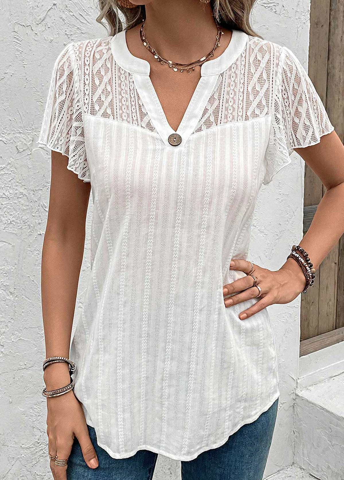 White Short Sleeve Lace T Shirt 6 White Short Sleeve Lace T Shirt - Image 6