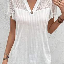 White Short Sleeve Lace T Shirt 10 White Short Sleeve Lace T Shirt -Rosewe Online Store 328502 P 16831680106224