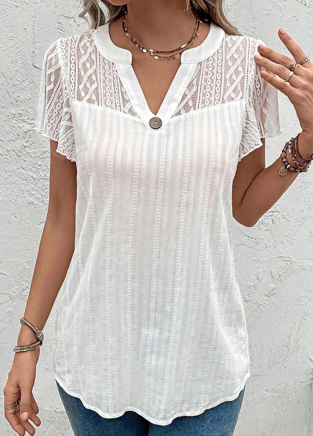 White Short Sleeve Lace T Shirt 5 White Short Sleeve Lace T Shirt - Image 5