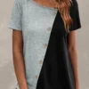 Plus Size Light Grey Marl Button T Shirt
