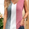 Striped Patchwork Pink V Neck Tank Top