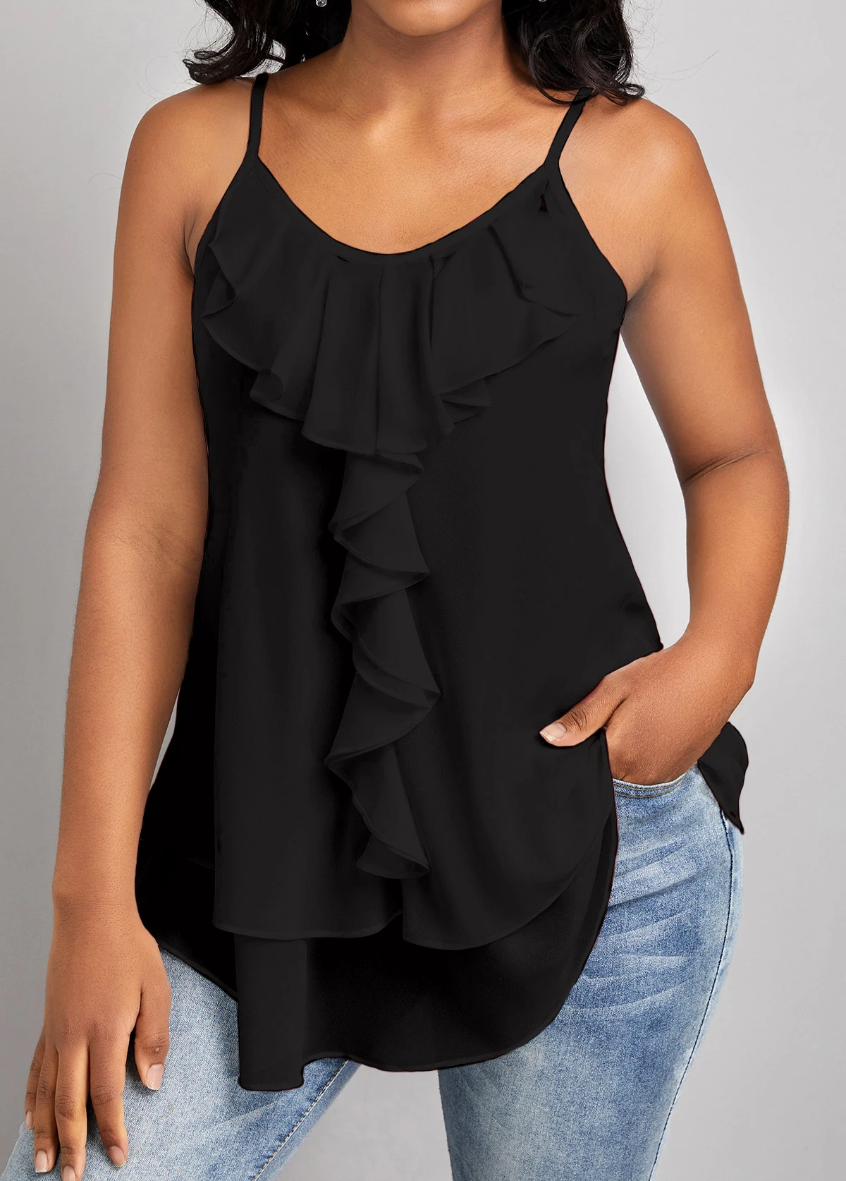 Black Scoop Neck Strappy Camisole Top 8 Black Scoop Neck Strappy Camisole Top - Image 8