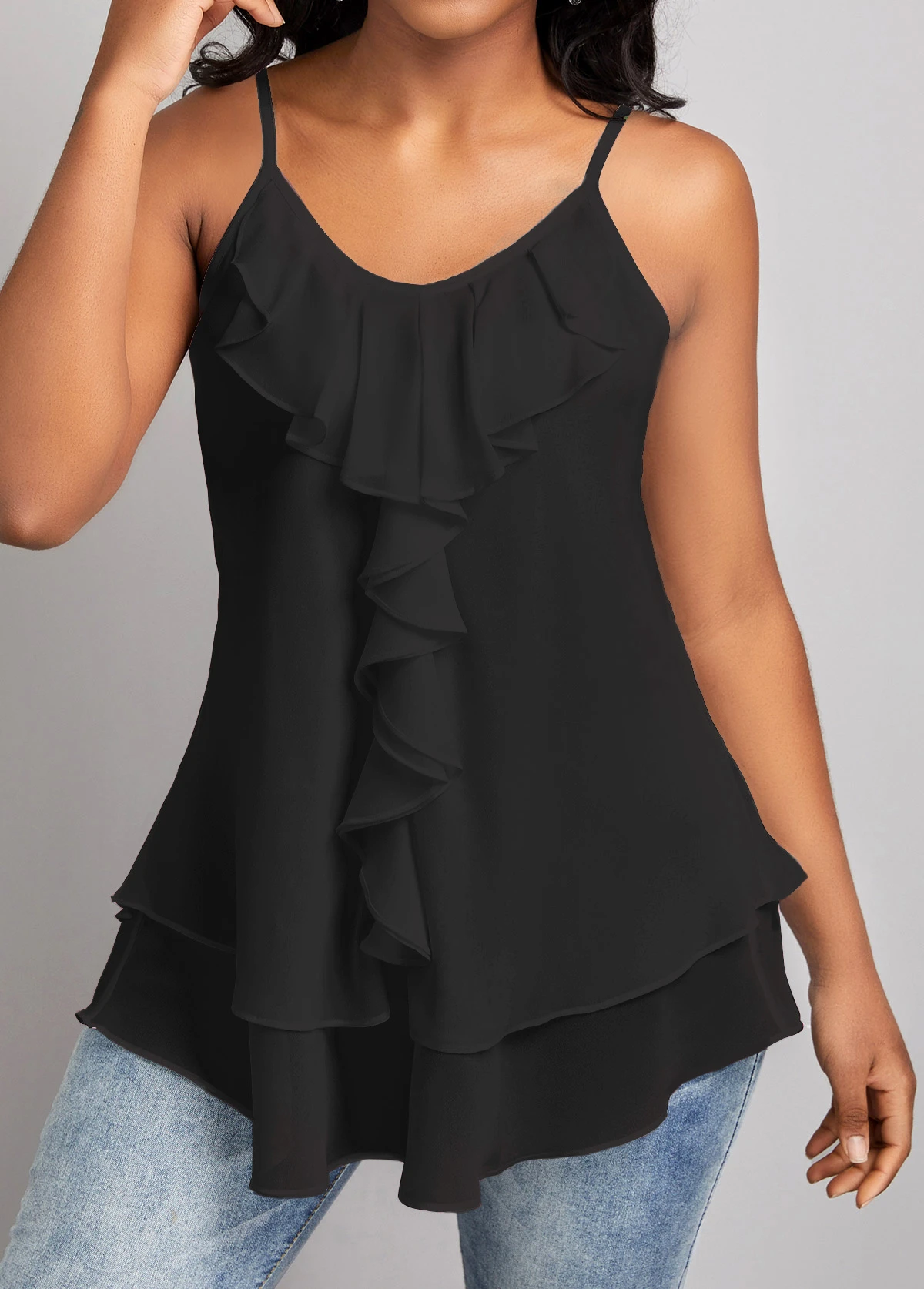 Black Scoop Neck Strappy Camisole Top 4 Black Scoop Neck Strappy Camisole Top - Image 4