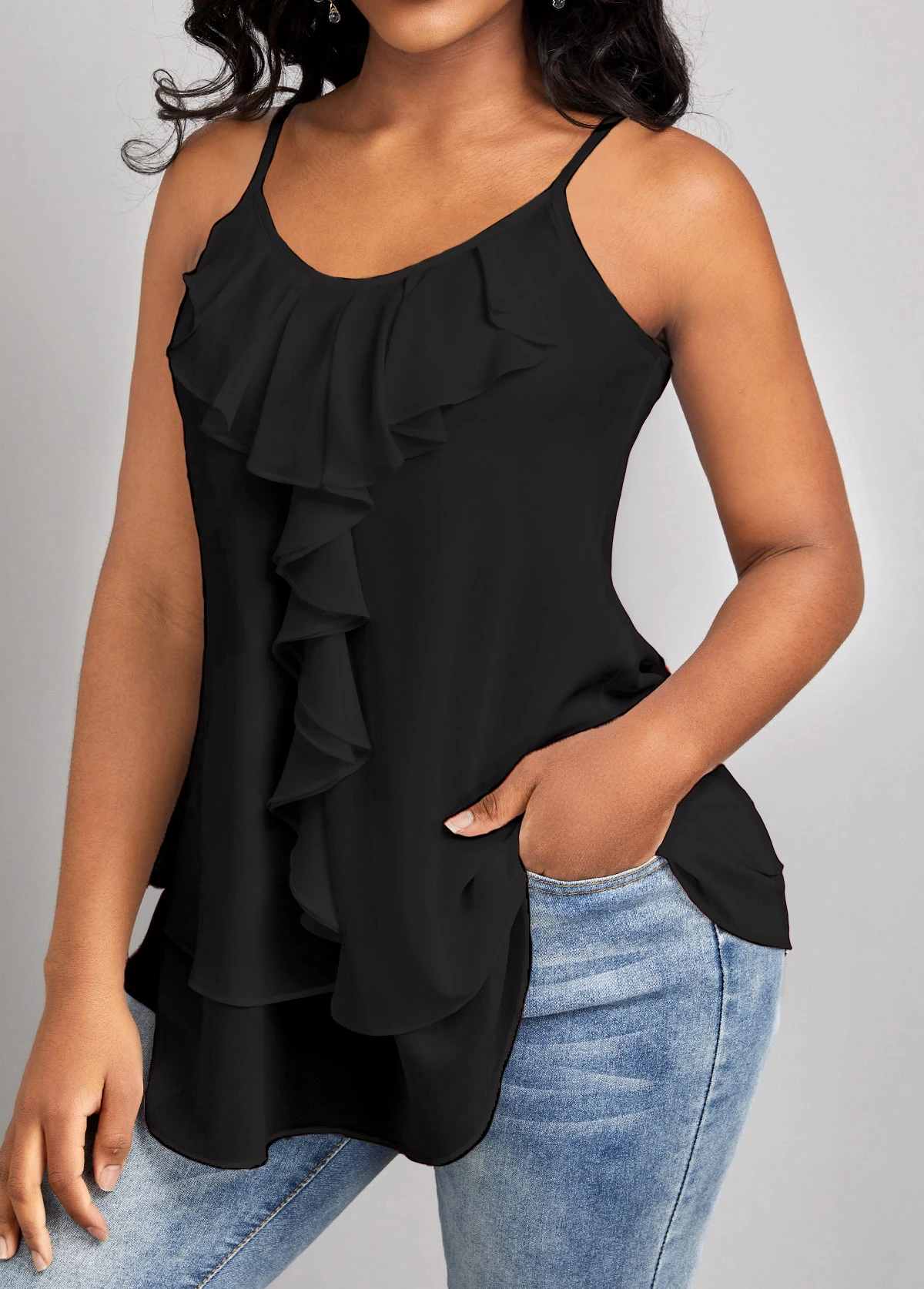 Black Scoop Neck Strappy Camisole Top 1 Black Scoop Neck Strappy Camisole Top