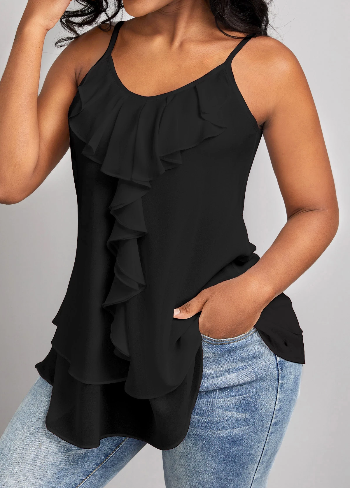 Black Scoop Neck Strappy Camisole Top 2 Black Scoop Neck Strappy Camisole Top - Image 2
