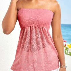Lace Pink Bandeau Patchwork Tank Top