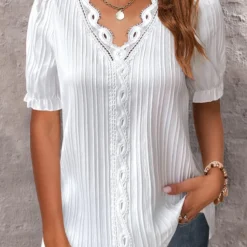 Plus Size White Lace Short Sleeve T Shirt