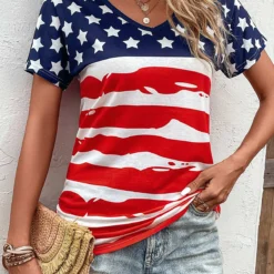 Flag Print Patchwork Multi Color T Shirt