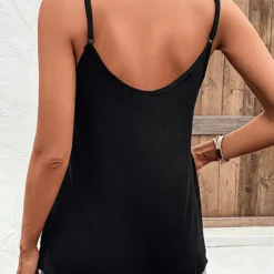 Black V Neck Button Camisole Top -Rosewe Online Store 329820 P 16824686941871