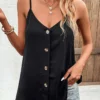 Black V Neck Button Camisole Top
