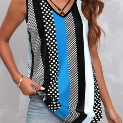 Polka Dot Circular Ring Black Tank Top