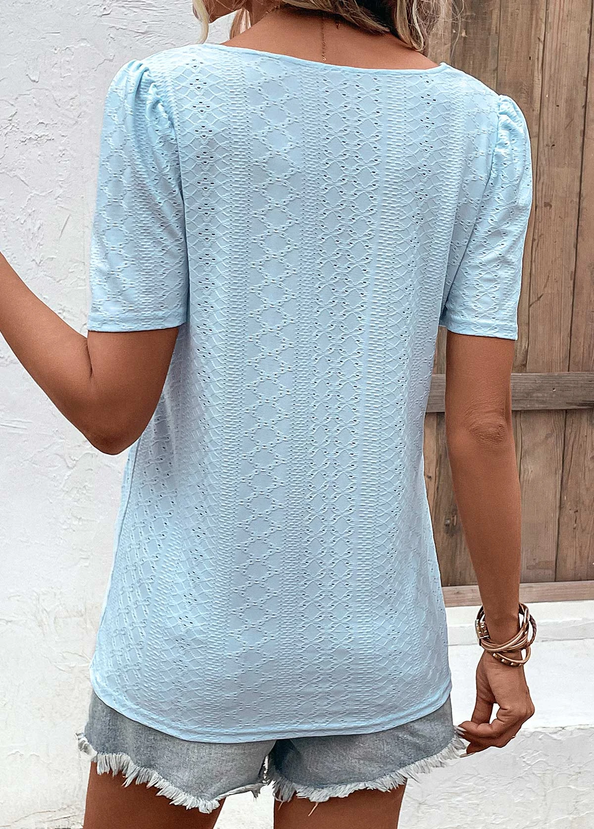Light Blue Square Neck Hole T Shirt 3 Light Blue Square Neck Hole T Shirt - Image 3
