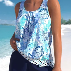 Plus Size High Waisted Blue Floral Print Tankini Set 5 Plus Size High Waisted Blue Floral Print Tankini Set -Rosewe Online Store 330023 P 1679651012995