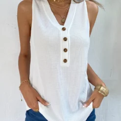 White V Neck Button Tank Top 8 White V Neck Button Tank Top -Rosewe Online Store 330092 P 1679638059186
