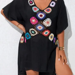 Black Plus Size Patchwork Cover Up -Rosewe Online Store 330144 P 16805051411043