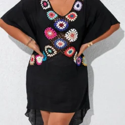 Black Plus Size Patchwork Cover Up -Rosewe Online Store 330144 P 16805051418424