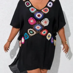 Black Plus Size Patchwork Cover Up -Rosewe Online Store 330144 P 16805051419202