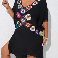Black Plus Size Patchwork Cover Up