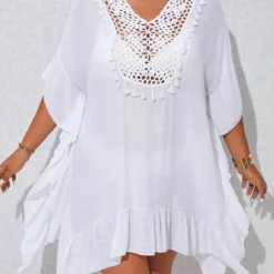 Patchwork White Plus Size Tassel Cover Up 8 Patchwork White Plus Size Tassel Cover Up -Rosewe Online Store 330150 P 16805050640603