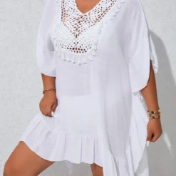 Patchwork White Plus Size Tassel Cover Up 7 Patchwork White Plus Size Tassel Cover Up -Rosewe Online Store 330150 P 16805050641402