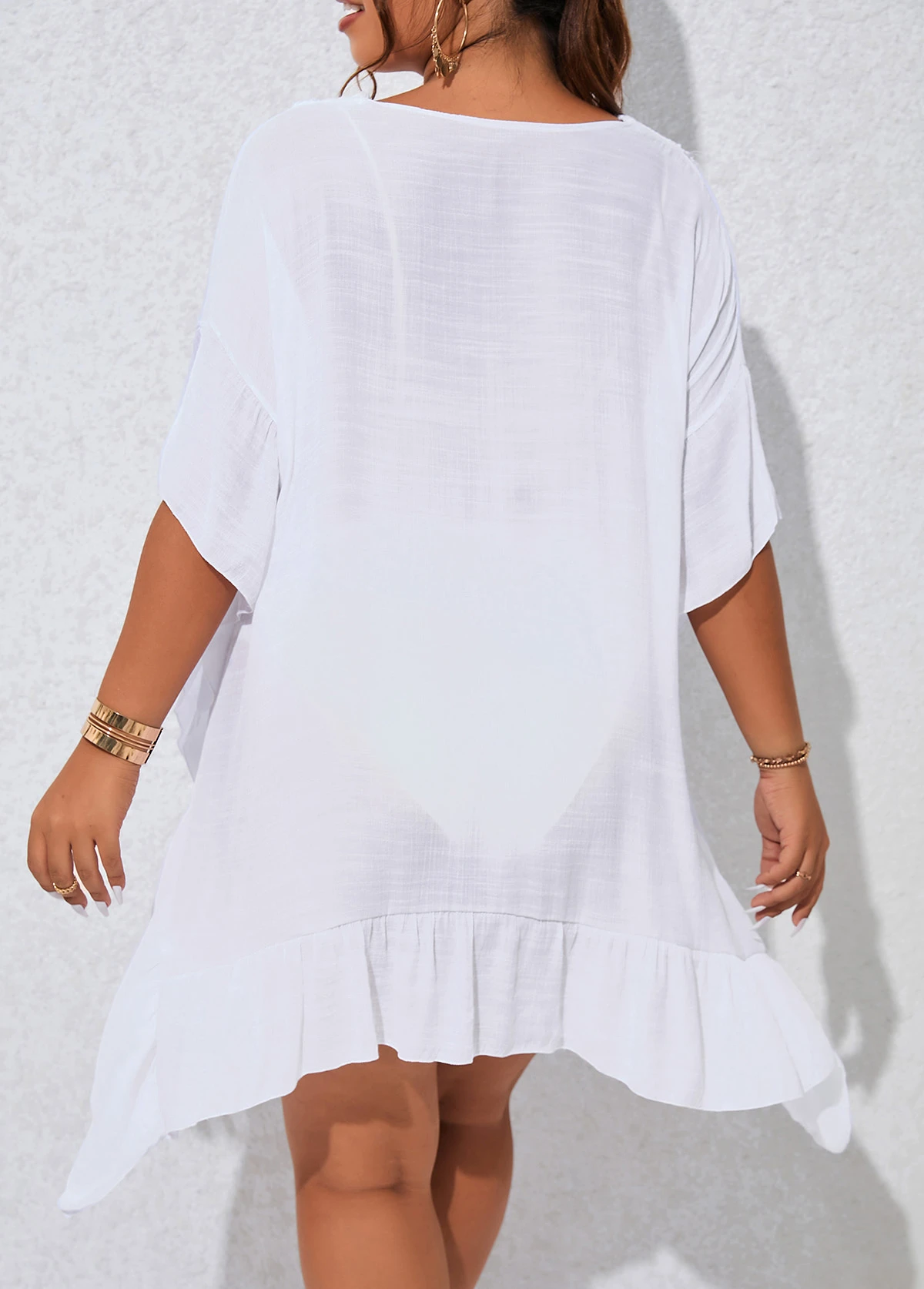 Patchwork White Plus Size Tassel Cover Up 2 Patchwork White Plus Size Tassel Cover Up - Image 2